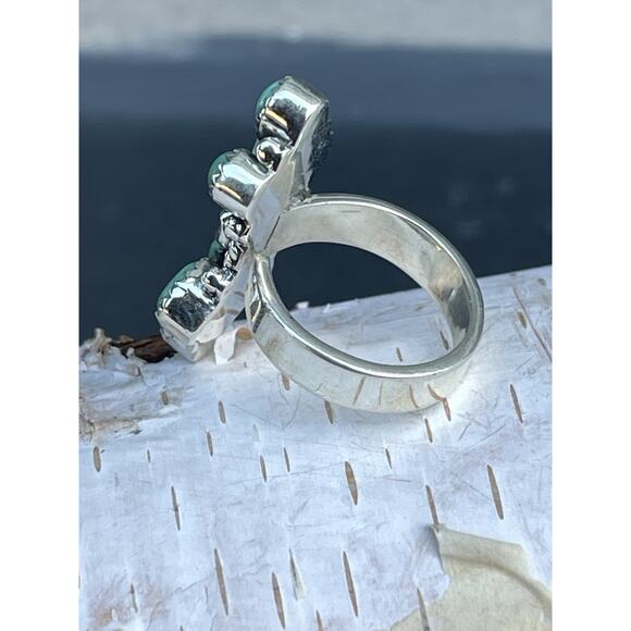 Kingman Turquoise & Moissanite Cluster Sterling Adjustable Ring-Southwest 5.5-7 - Picture 5 of 9